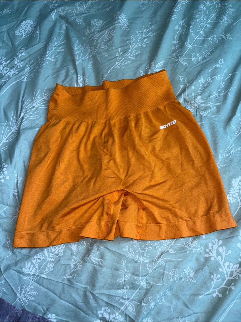 Bo & Tee High-Waist Athletic Shorts in Bright Orange